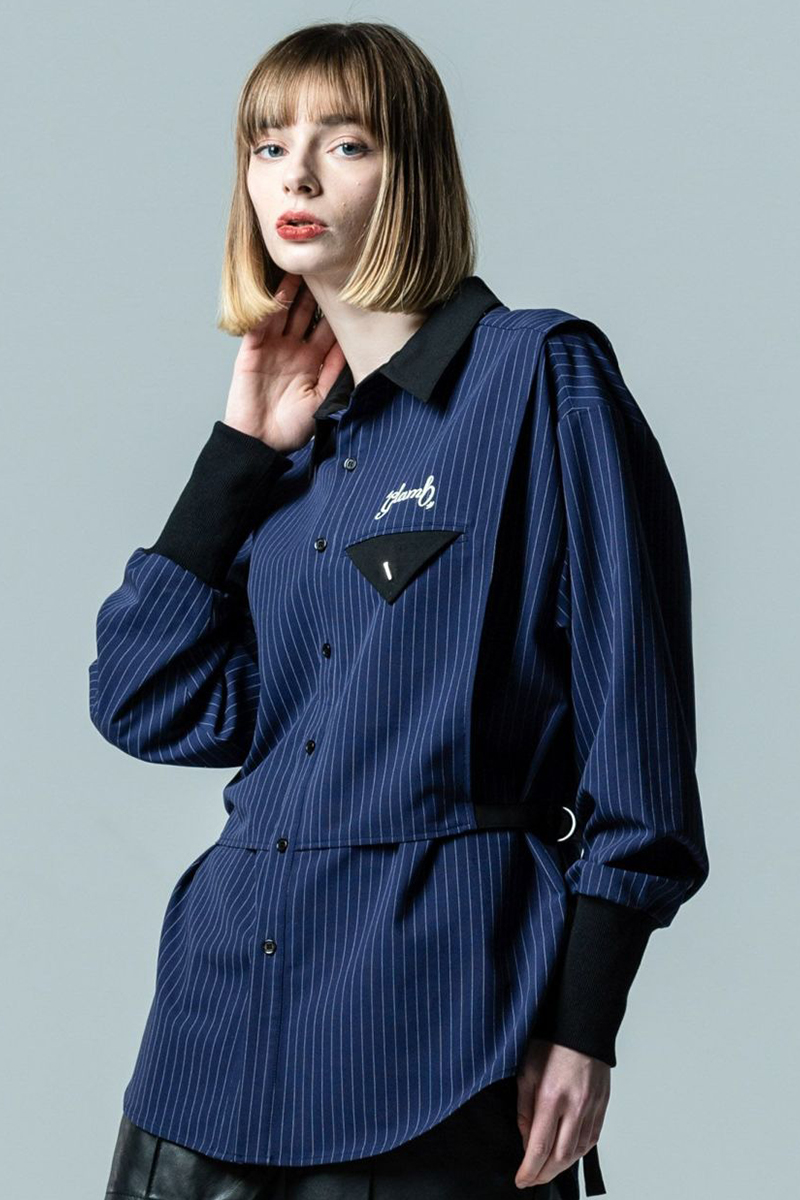 glamb (グラム) GB0323/SH06 : Gilet Layered SH / ジレレイヤードシャツ Navy