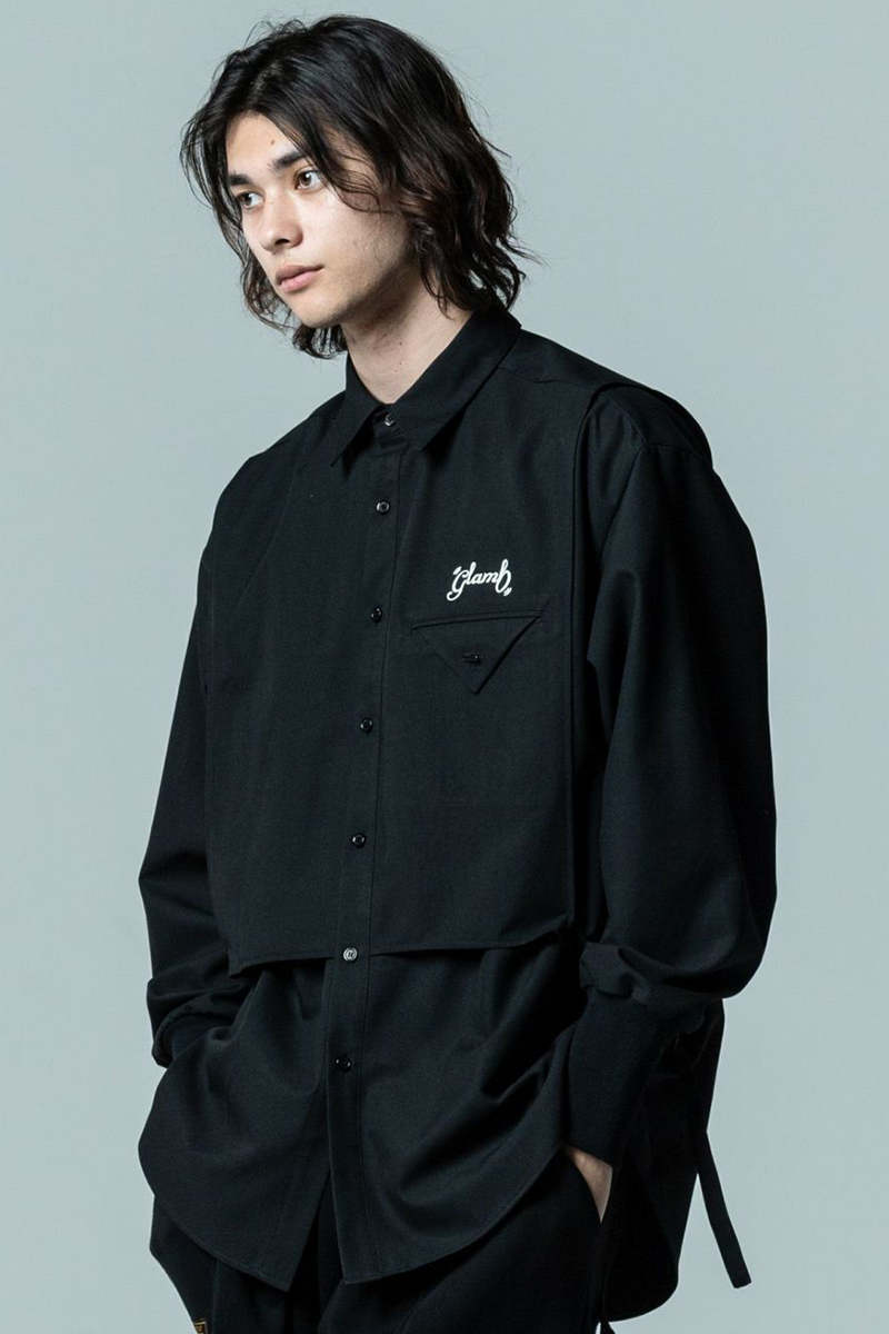 glamb (グラム) GB0323/SH06 : Gilet Layered SH / ジレレイヤードシャツ Black