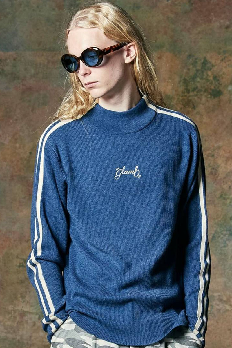 glamb(グラム) GB0424/KNT04 : High Neck Line Knit / ハイネックラインニット - Blue