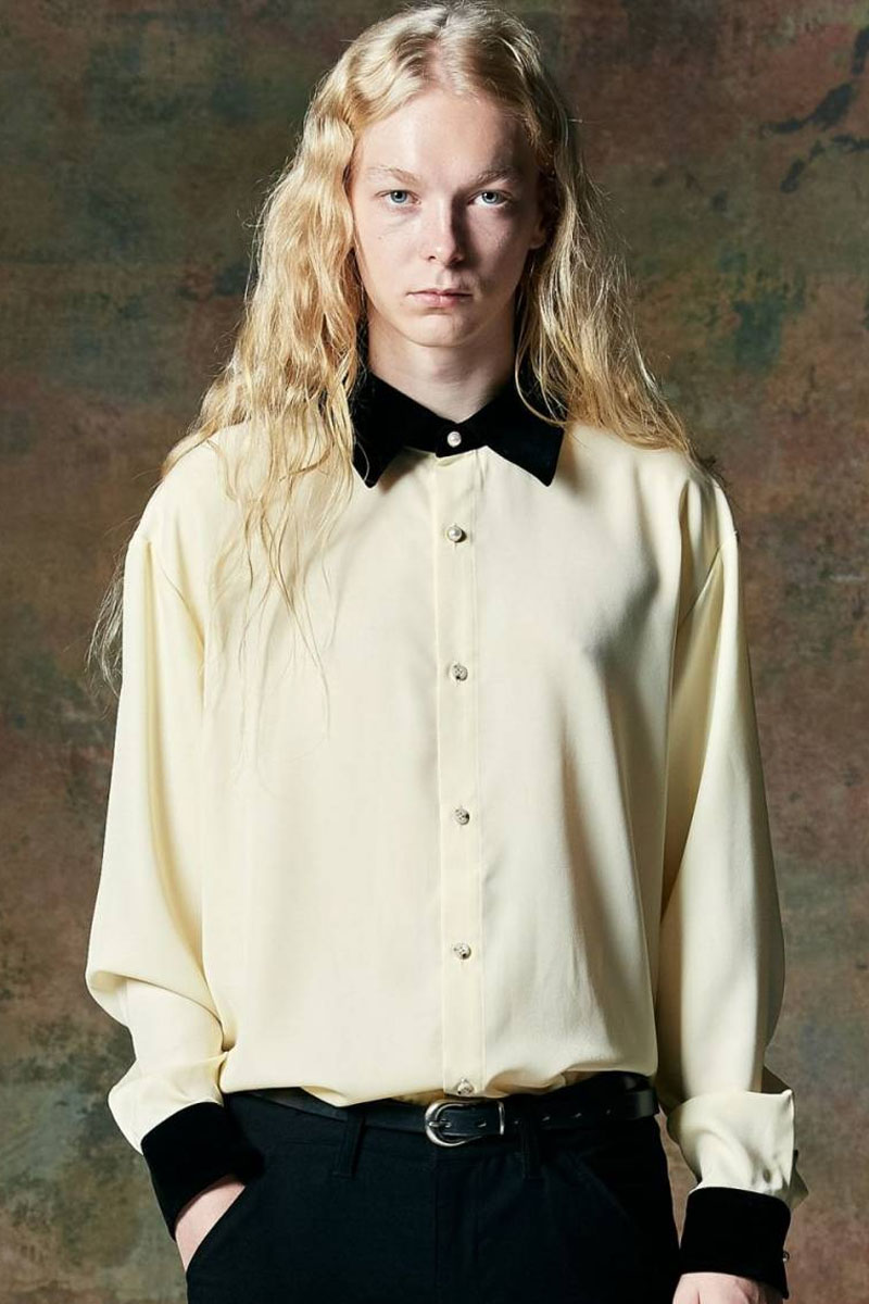 glamb(グラム) GB0424/SH06 : Velvet Collar Shirt / ベルベットカラーシャツ - White