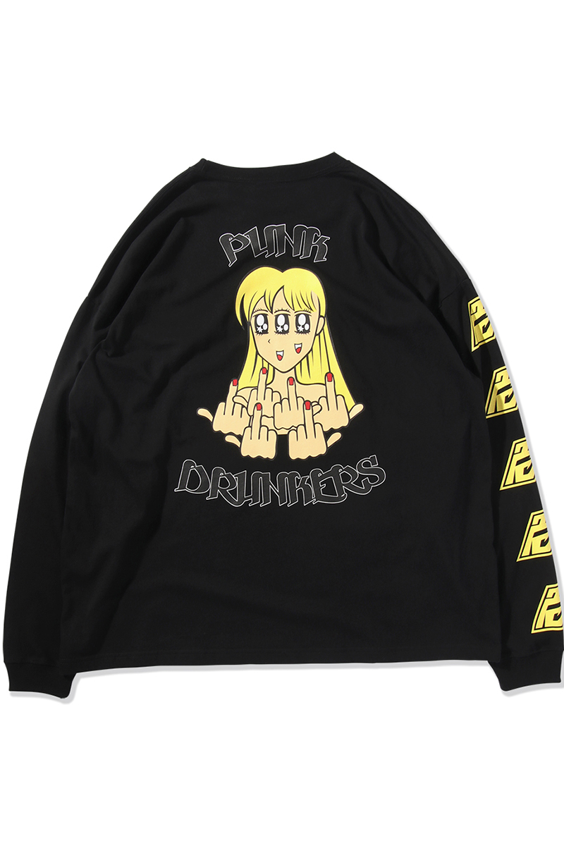 PUNK DRUNKERS（パンクドランカーズ） 危ない女BIGロンTEE BLACK