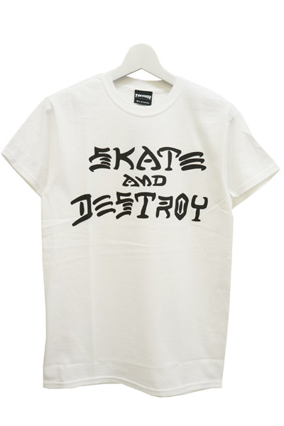 THRASHER TH8103 SKATE AND DESTROY TEE WHT/BLK