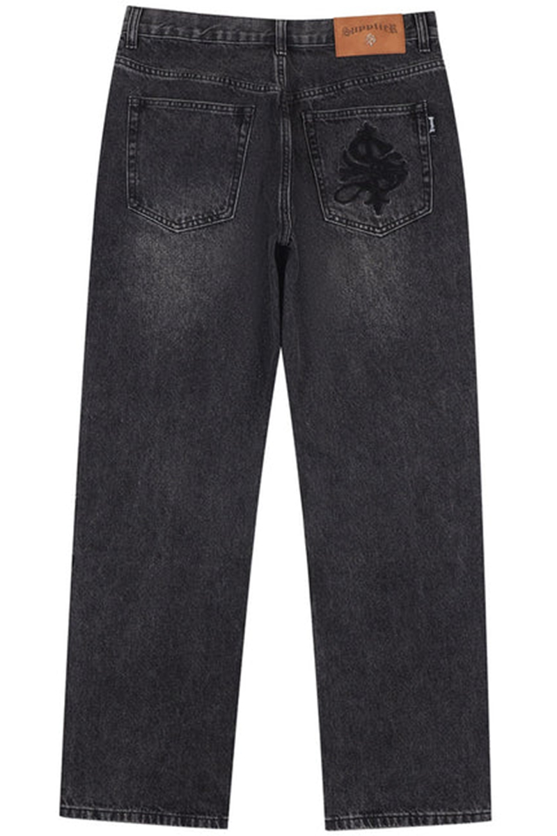 SUPPLIER (サプライヤー) BONE EMBROIDERY WASHED DENIM BLACK SUPPLIER (サプライヤー) BONE EMBROIDERY WASHED DENIM BLACK