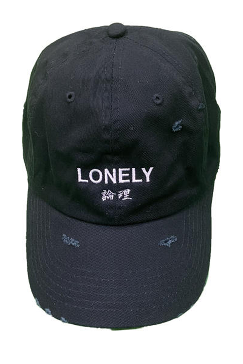 LONELY論理 COTTON DAMAGED CLASSIC LOGO CAP BLACK