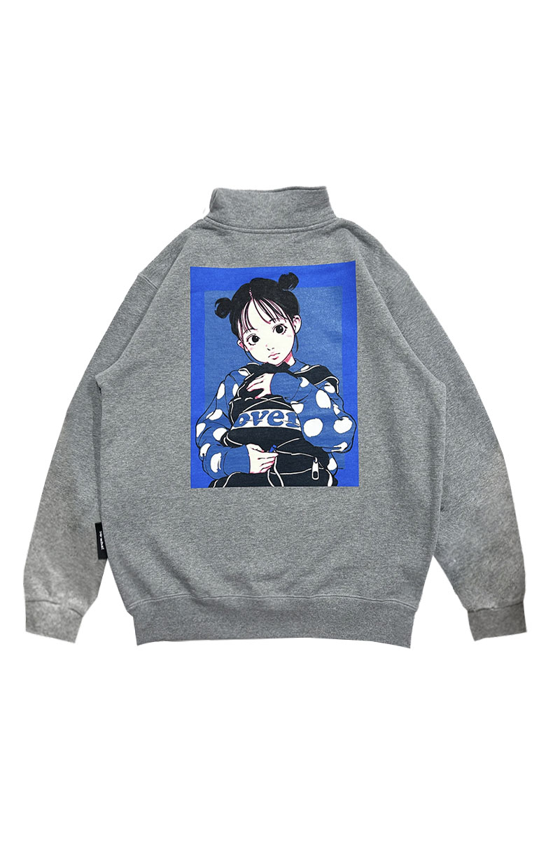 over print (オーバープリント) BAG GIRL Half Zip pullover GRAY