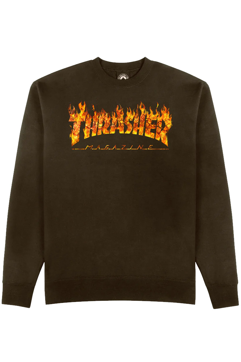 THRASHER (スラッシャー) Inferno Crewneck DARK CHOCOLATE
