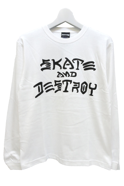 THRASHER TH8303 SKATE AND DESTROY LONG TEE WHT/BLK