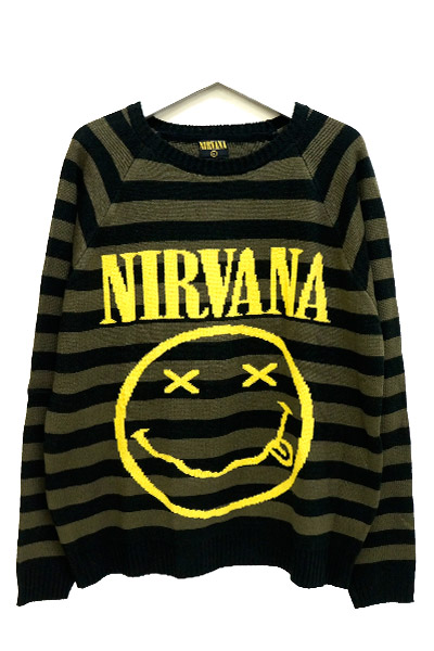 NIRVANA Happy Face Striped-Ugly Sweater