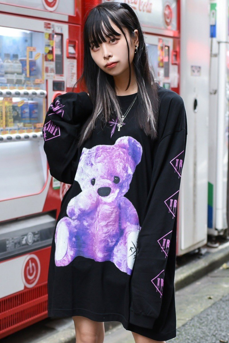 【高品質】 TRAVAS ブラック Tシャツ スリーブ ロング ベアー パンダ TOKYO トップス