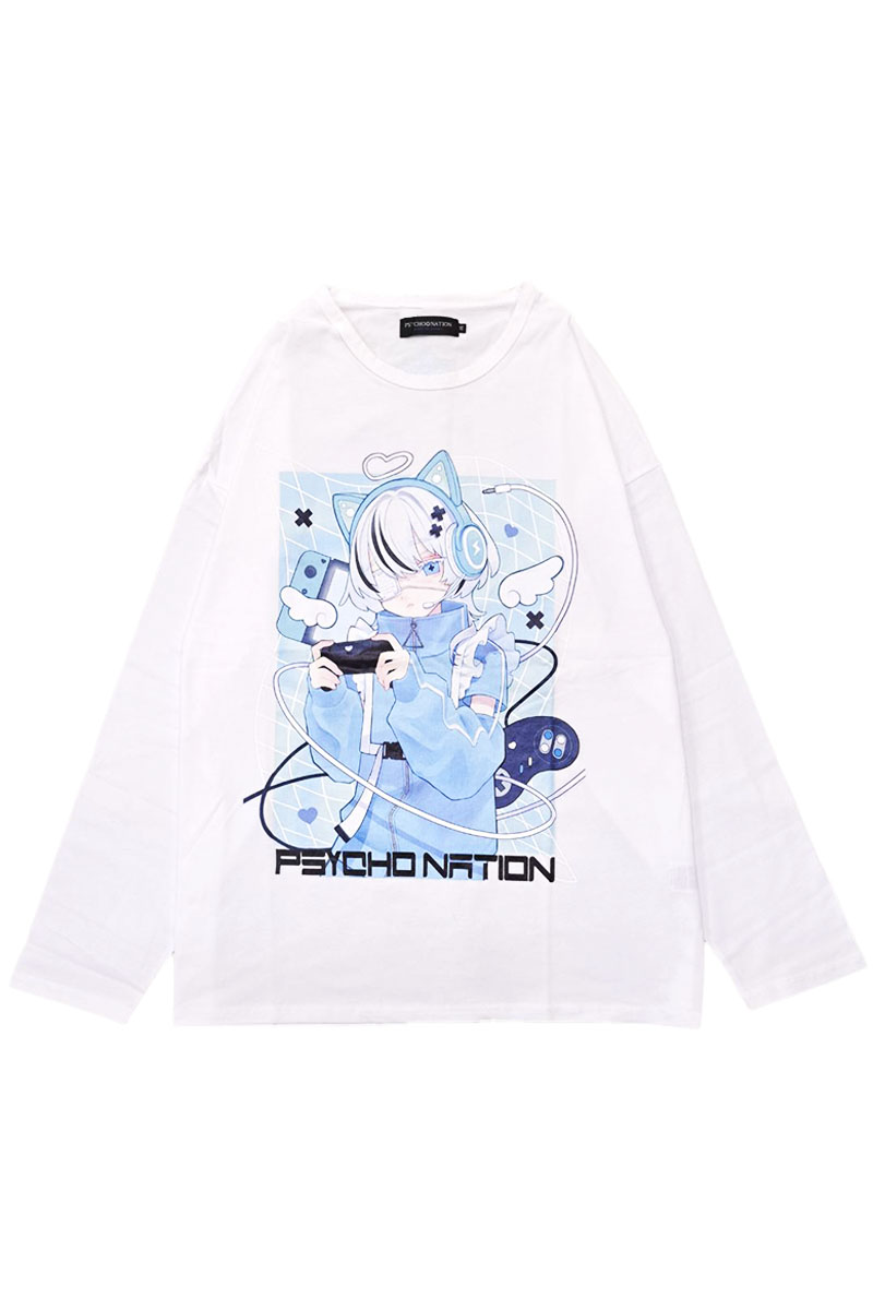 寝田ルネ×PSYCHO NATION(サイコネーション) ゲーマーL/S TEE WHITE