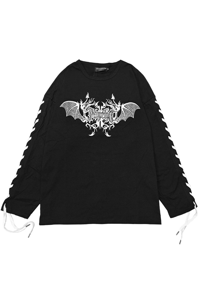 PSYCHO NATION(サイコネーション) ストーンロゴレースアップTEE BLACK×CLEAR