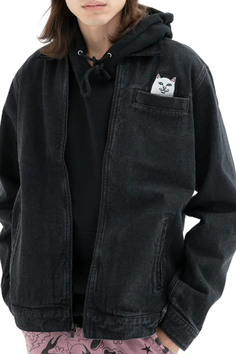 RIPNDIP (リップンディップ) La Brea Peeking Nermal Work Jacket (Black Washed Denim)