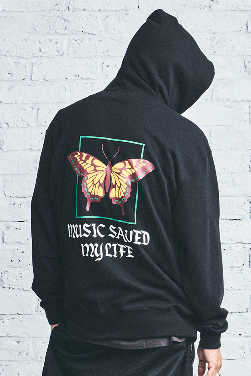 MUSIC SAVED MY LIFE (MSML) OVERSIZED BATTERFLY GRAPHIC HOODIE BLACK