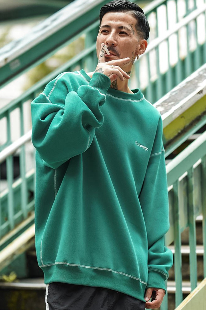 Subciety (サブサエティ) COLOR STITCH SWEAT- GREEN