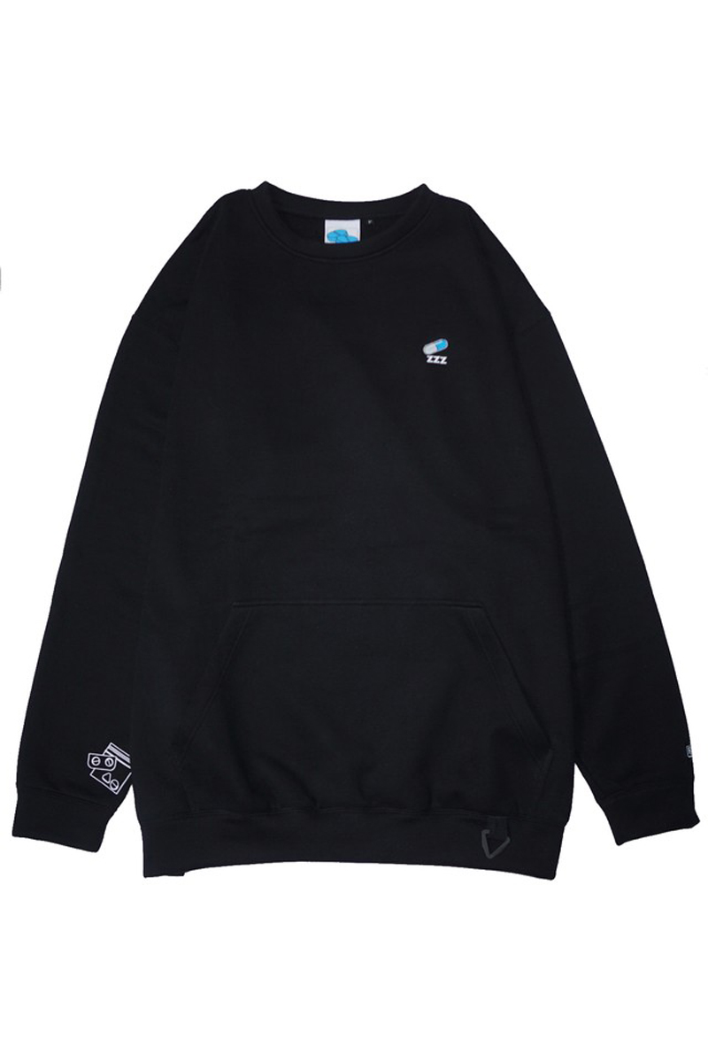 SLEEPING TABLET CAPSULE [ OVERSIZED CREW SWEAT ] BLACK