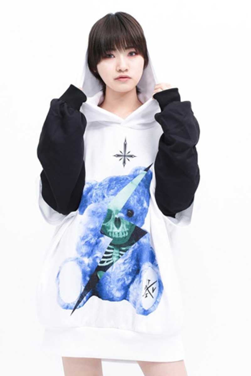 TRAVAS TOKYO【トラヴァストーキョー】Thunder bear layered big hoodie White×Black