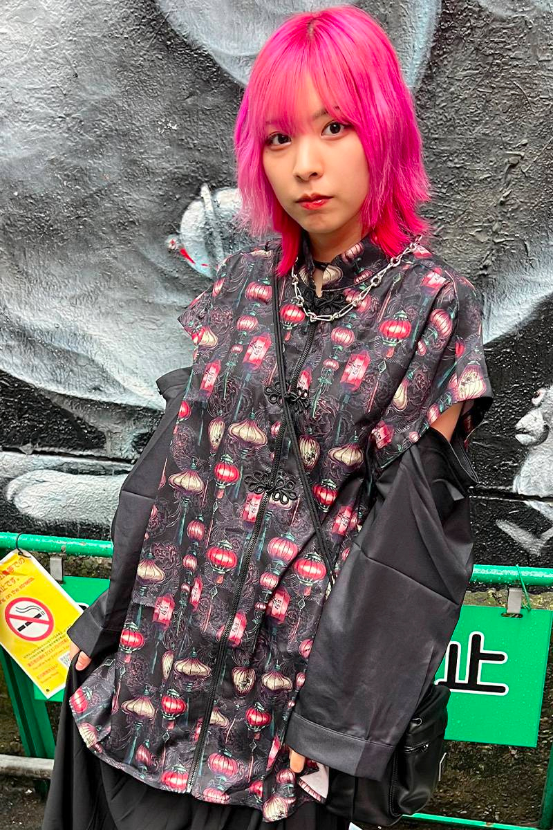 DXMOUVE(ドゥモーヴェ) 花鳥提灯柄2WAYシャツ/DX0058 レッド DXMOUVE(ドゥモーヴェ) 花鳥提灯柄2WAYシャツ/DX0058 レッド