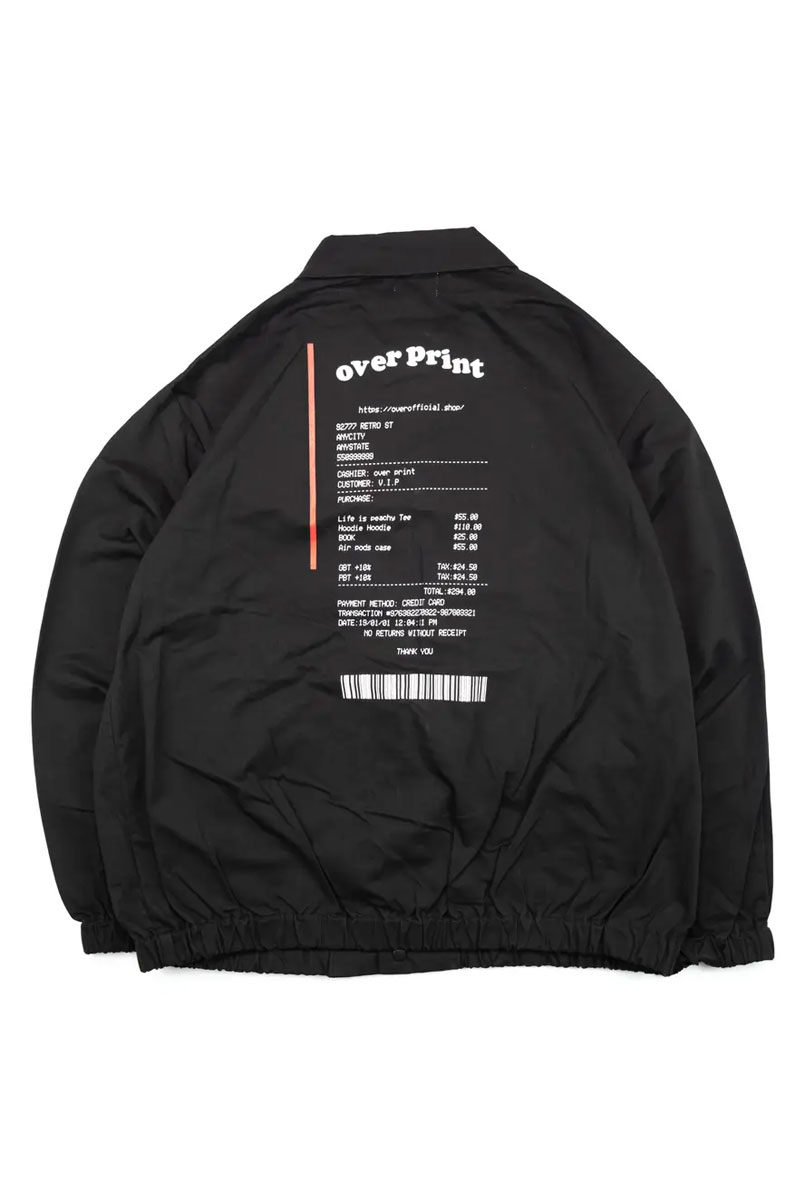 over print (オーバープリント) Receipt coach jacket (black)