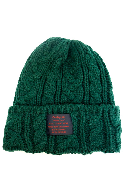 Zephyren (ゼファレン) CABLE BEANIE -You are here- DARK.GREEN