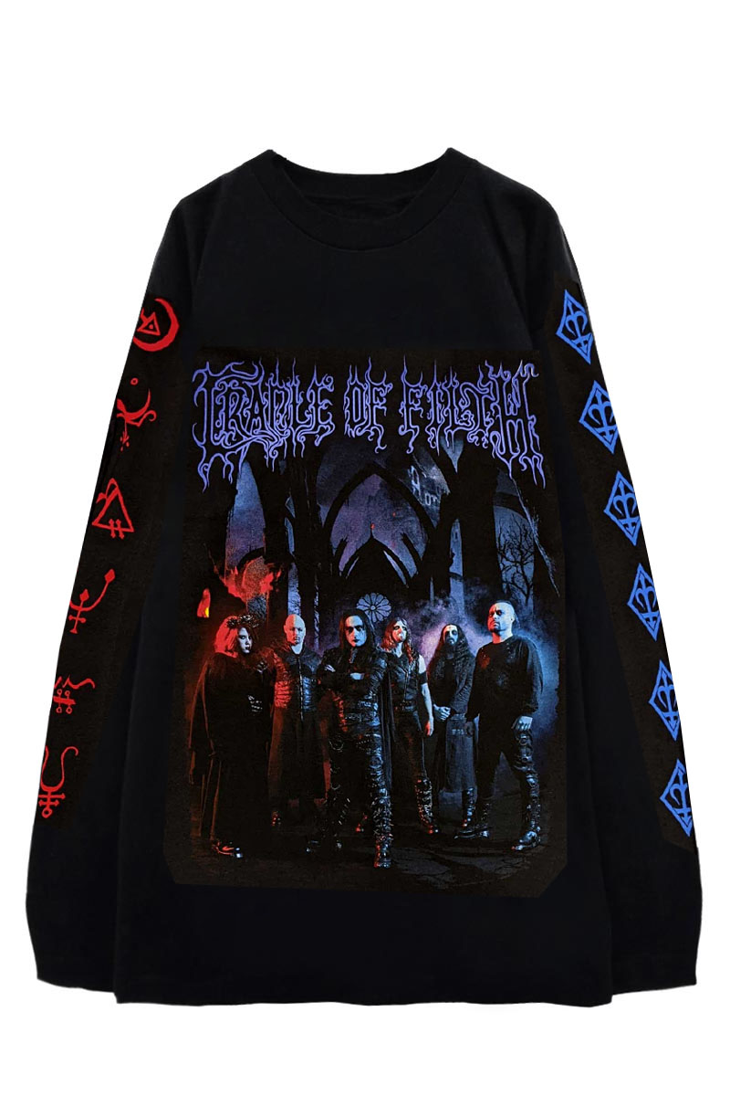 CRADLE OF FILTH UNISEX LONG SLEEVE T-SHIRT: EXISTENCE BAND (BACK & SLEEVE PRINT)