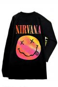 NIRVANA UNISEX LONG SLEEVE T-SHIRT: GRADIENT HAPPY FACE (BACK & SLEEVE PRINT)