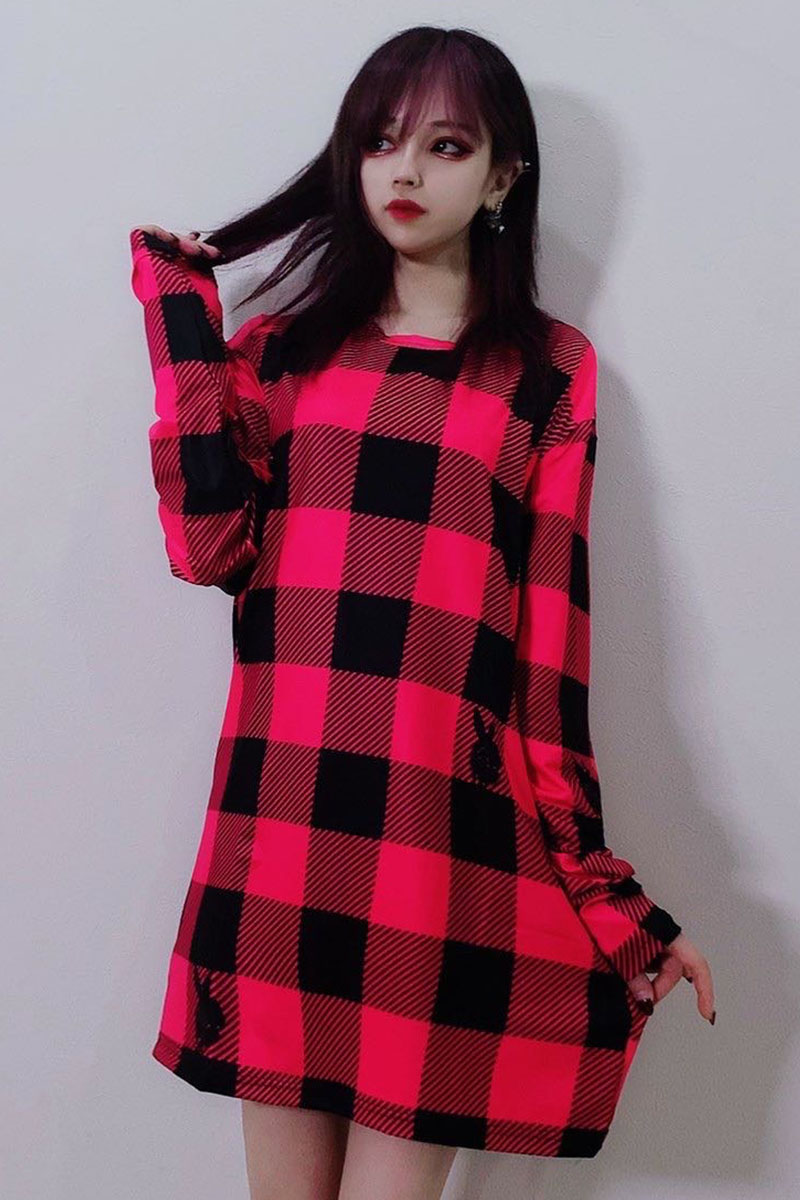 NieR (ニーア) BACK RABBIT CHECKERED CUTSEW 【RED PINK】