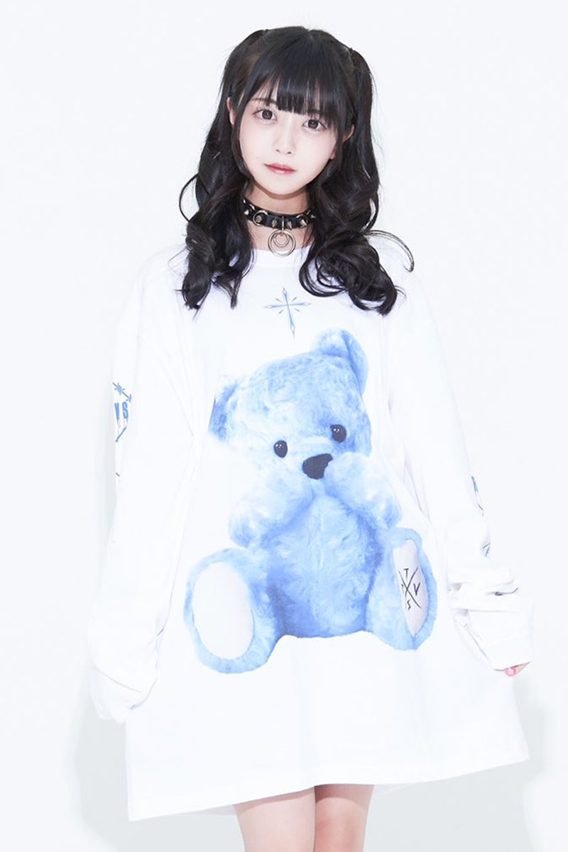 TRAVAS TOKYO【トラヴァストーキョー】Furry bear L/S Tee WHITE / BLUE