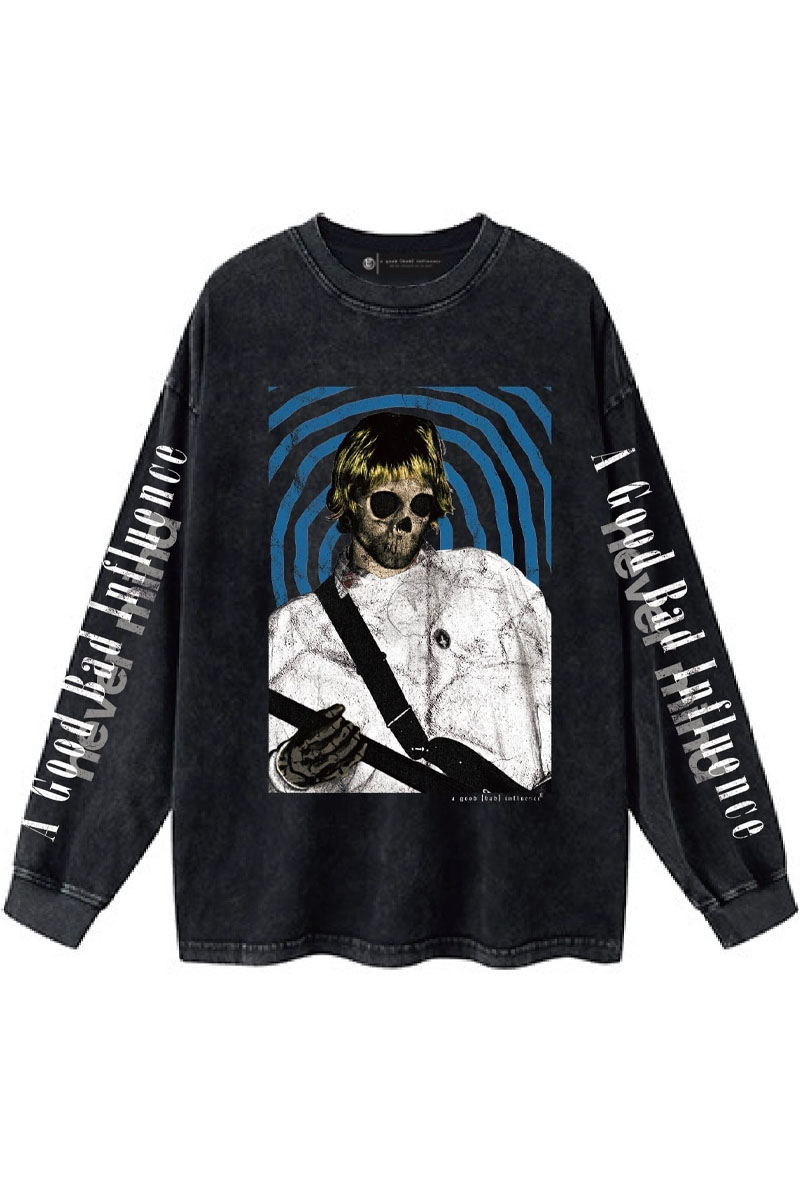 A Good Bad Influence(アグッドバッドインフルエンス) SKULL FACE COBAIN LONG SLEEVE T-SHIRT