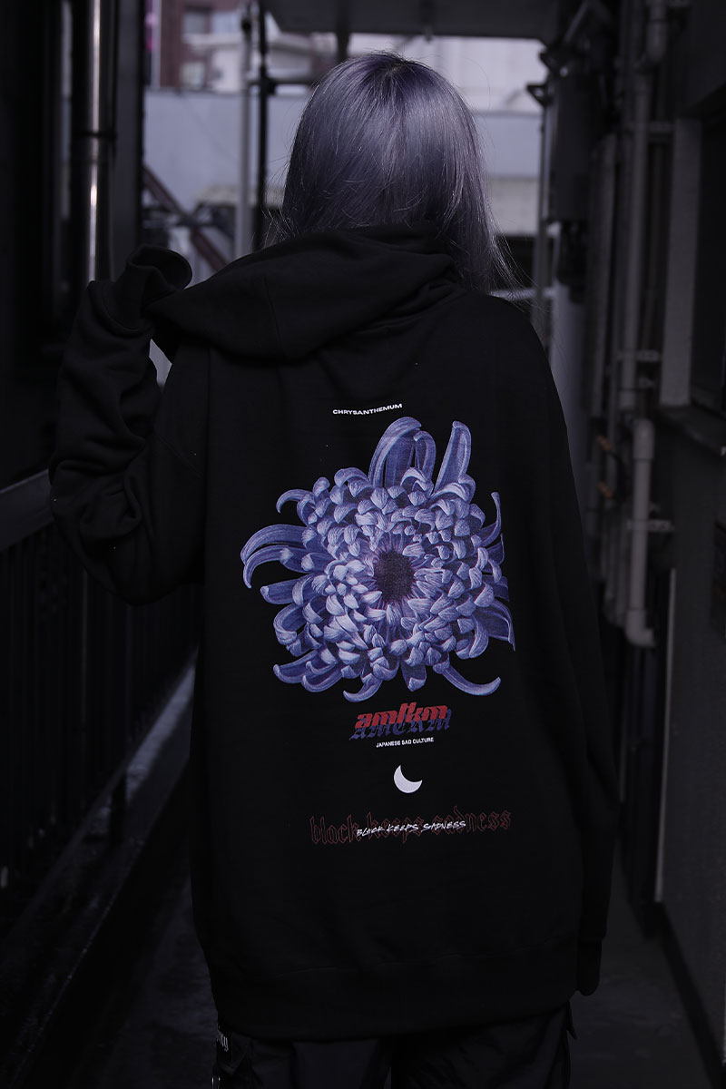 アマツカミ 紫菊/mum Hoodie BLACK