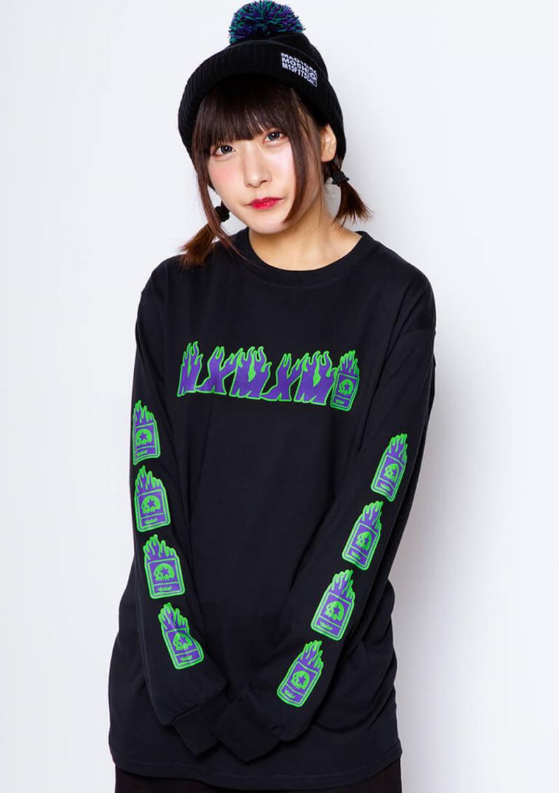 MAGICAL MOSH MISFITS MxMxM FLAME LONG TEE BLACK