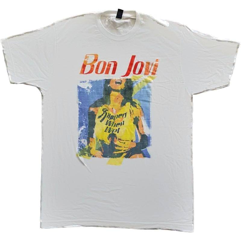 【予約商品】BON JOVI バンドTシャツ ユニセックス: Slippery When Wet Original Cover (White)