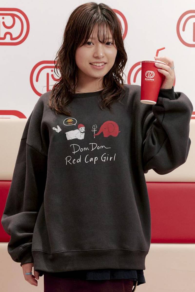 ドムドムハンバーガー×Red Cap Girl(レッド・キャップ・ガール) 裏起毛 前後プリント スウェット01 - Dark Gray