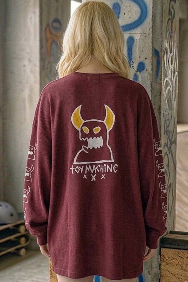 TOY MACHINE (トイ・マシーン) SKETCHY MONSTER LONG TEE - Burgandy