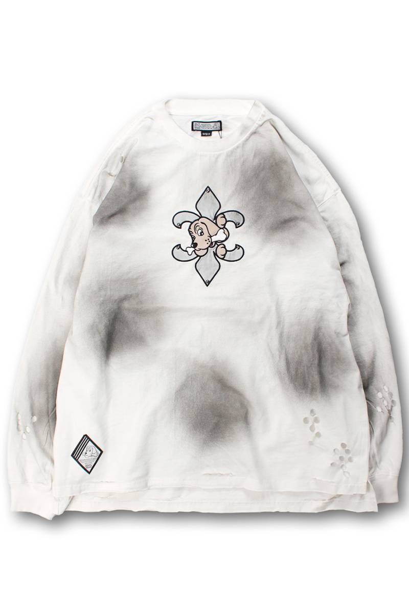 【予約商品】GALFY(ガルフィー) ぼろぼろロゴ百合の紋ロンT - O.White