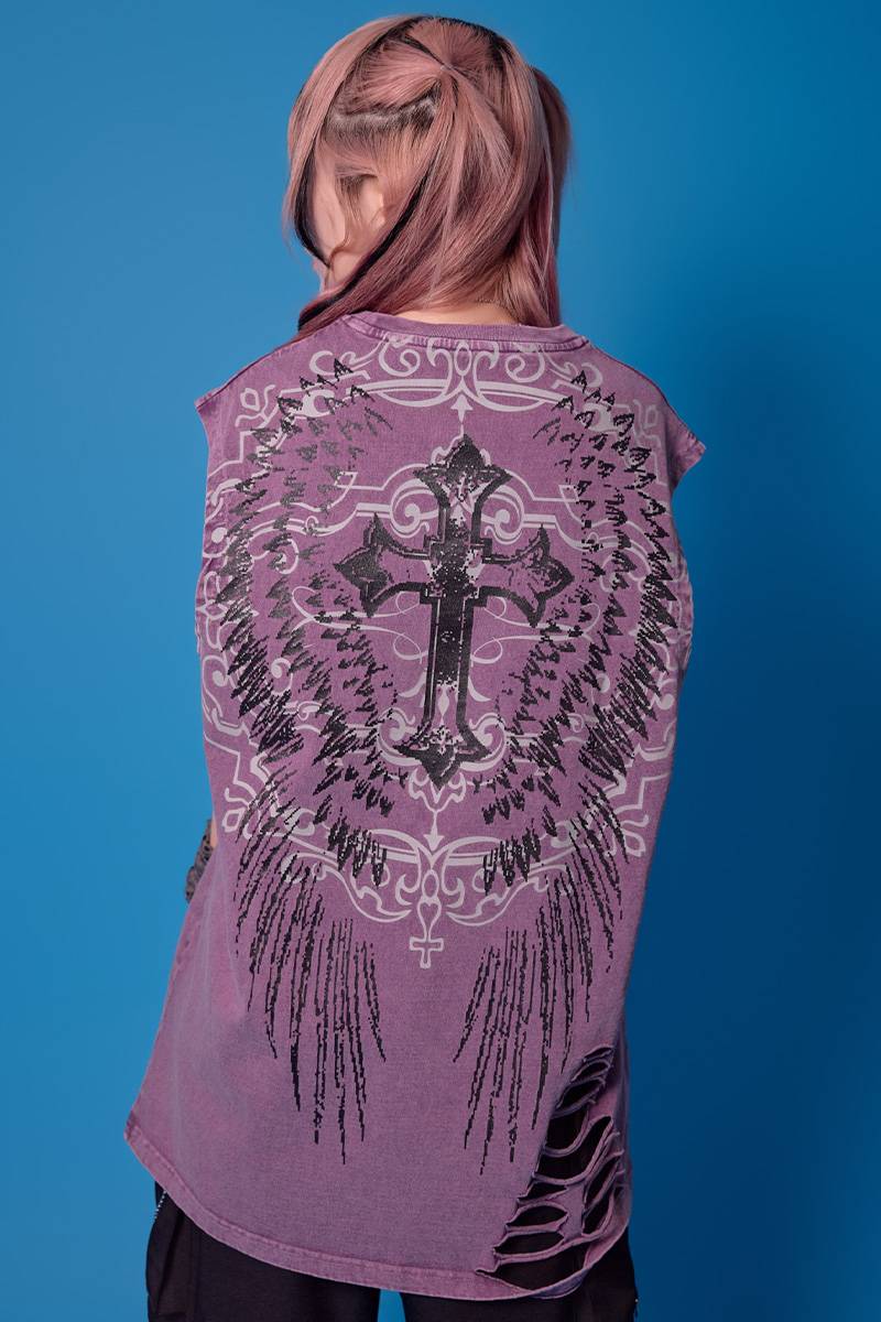 PSYCHO NATION (サイコネーション) ケミカルノースリーブ TEE - Purple