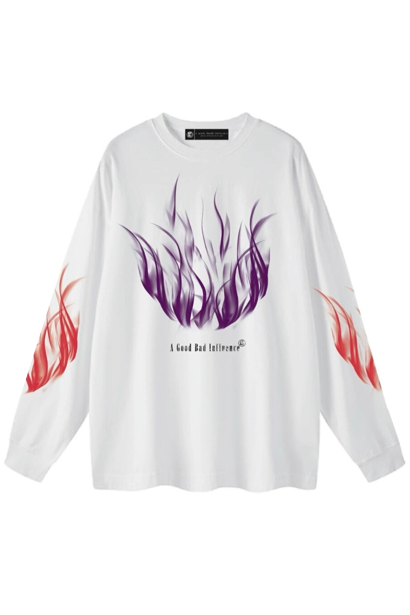 A Good Bad Influence(アグッドバッドインフルエンス) FIRE LONG SLEEVE T-SHIRT WHITE