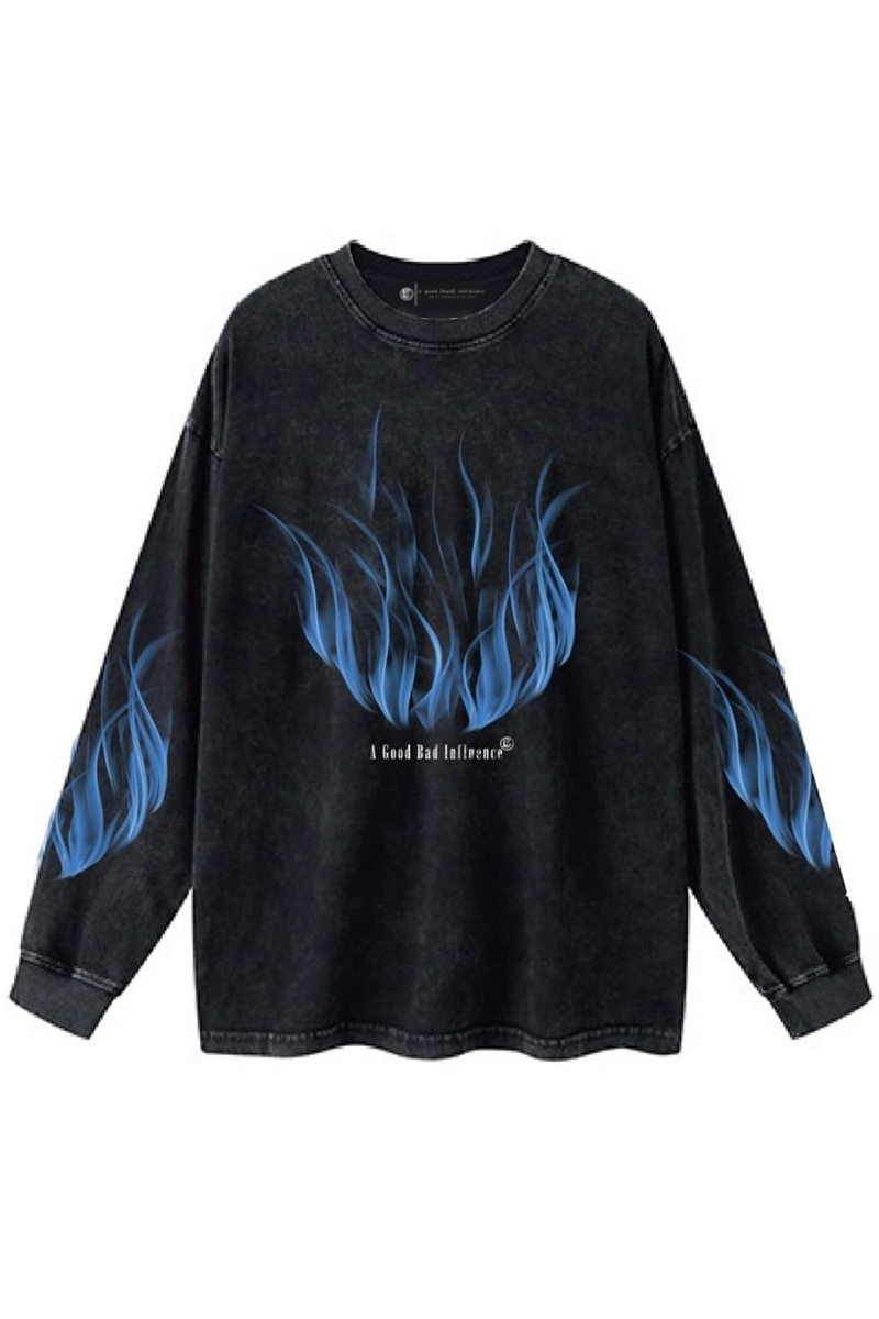 A Good Bad Influence(アグッドバッドインフルエンス) FIRE LONG SLEEVE T-SHIRT BLACK