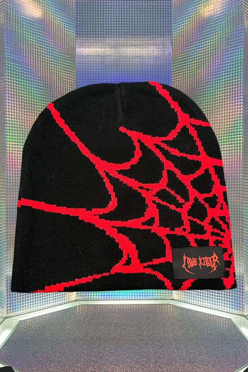 LOVE KILLER(ラブキラー) killer spiderweb beanie ブラック×レッド