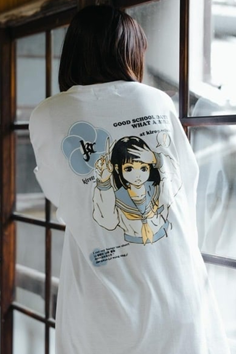 kirou school (キロウスクール) ぱっつんがーるL/S T-shirts white