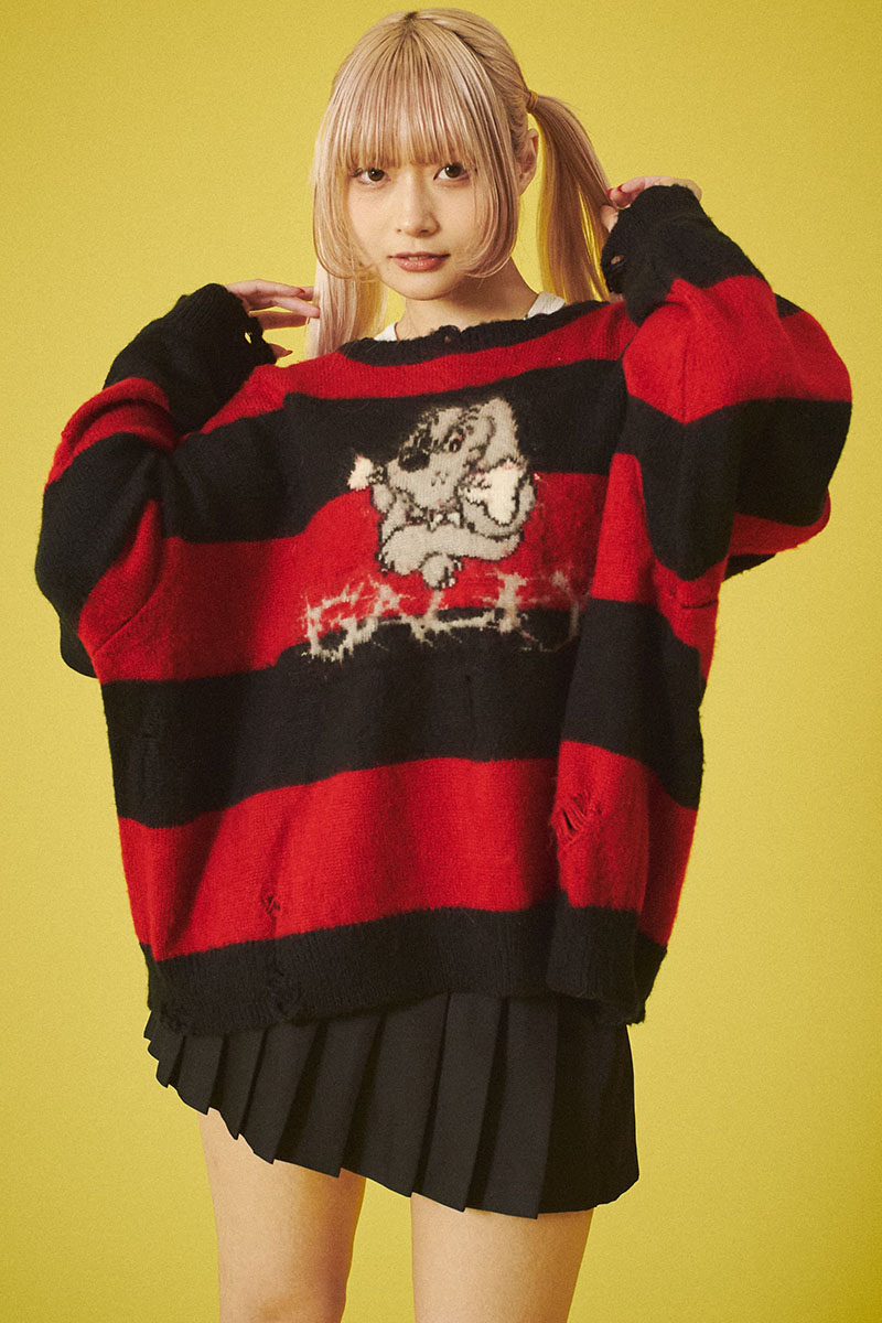 GALFY (ガルフィー) ボロボロカートニット RED/BLACK / ロック GALFY (ガルフィー) ボロボロカートニット RED/BLACK / ロック