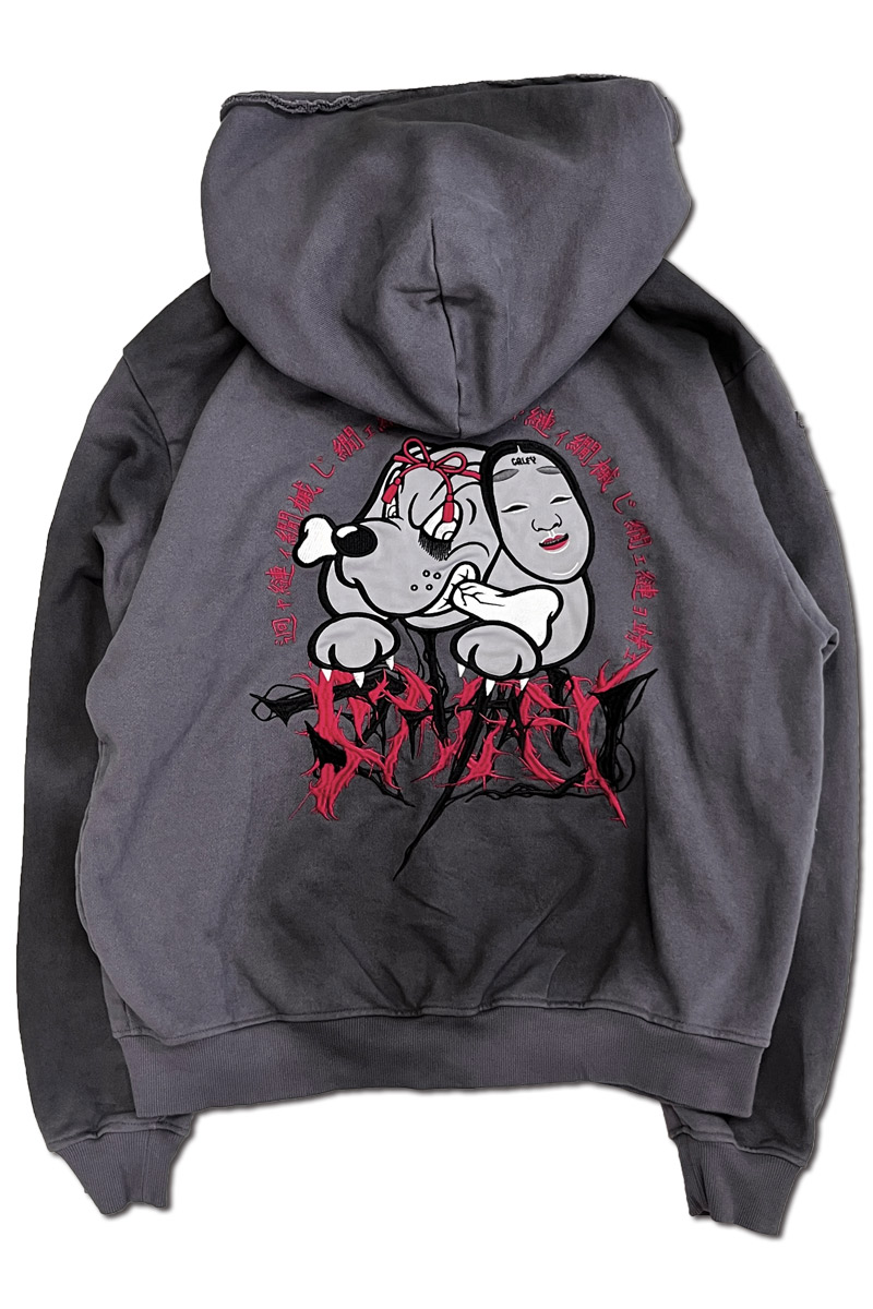 【予約商品】マザリ×GALFY×GEKIROCK CLOTHINGコラボ"呪イ"のダメージ加工ジップパーカー