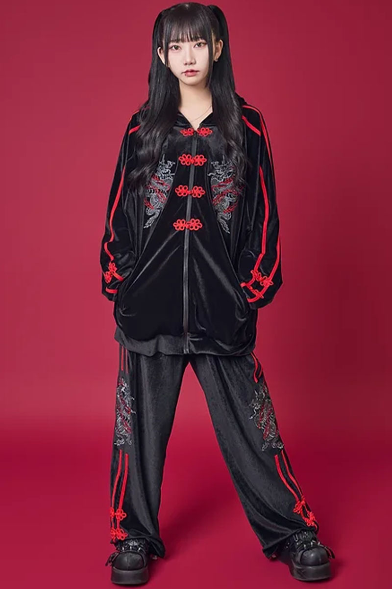 PSYCHO NATION(サイコネーション) チャイナベロアパンツ BLACK