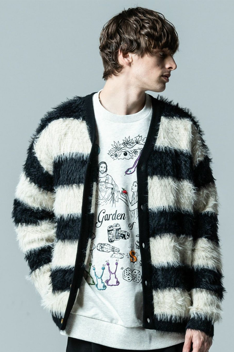 glamb (グラム)　GB0323/KNT05 : Fuzzy Border Cardigan　BLACK