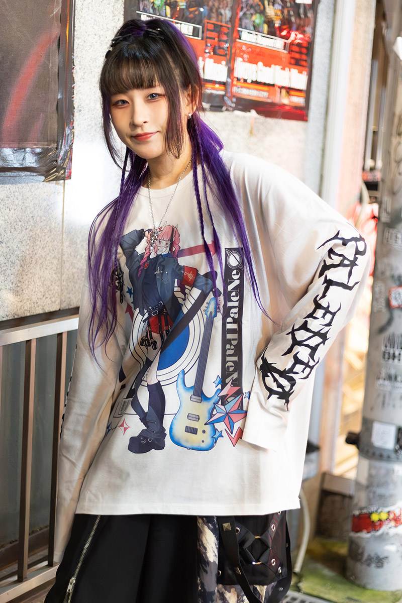【予約商品】PaleNeØ×ゲキクロ コラボ・スプレー加工・ロンT-White