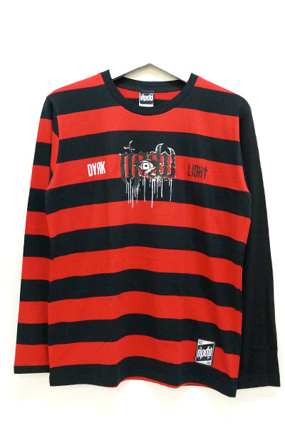 ロックファッション バンドグッズのgekirock Clothing Rip Design Worxx 2tone ボーダー Long T Shirt 赤黒ボーダー ブラック袖 ロックファッション バンドグッズのgekirock Clothing Rip Design Worxx 2tone ボーダー Long T Shirt 赤黒ボーダー ブラック袖