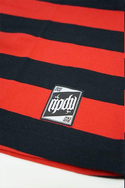 ロックファッション バンドグッズのgekirock Clothing Rip Design Worxx 2tone ボーダー Long T Shirt 赤黒ボーダー ブラック袖 ロックファッション バンドグッズのgekirock Clothing Rip Design Worxx 2tone ボーダー Long T Shirt 赤黒ボーダー ブラック袖