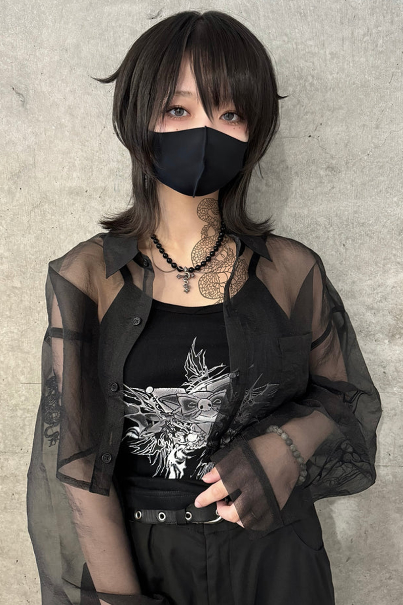 gibous(ギボス) tattoo sheer shirt short