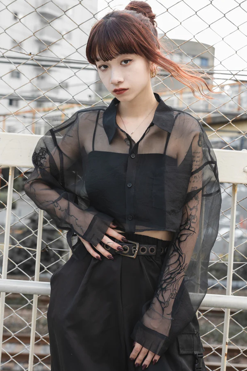 ワールド オンラインストア gibous(ギボス) tattoo ロックファッション / short shirt sheer トップス