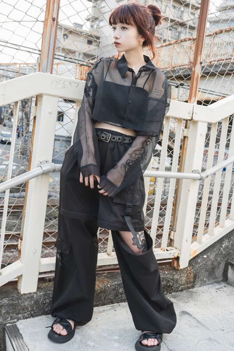 gibous(ギボス) tattoo sheer shirt short / ロックファッション