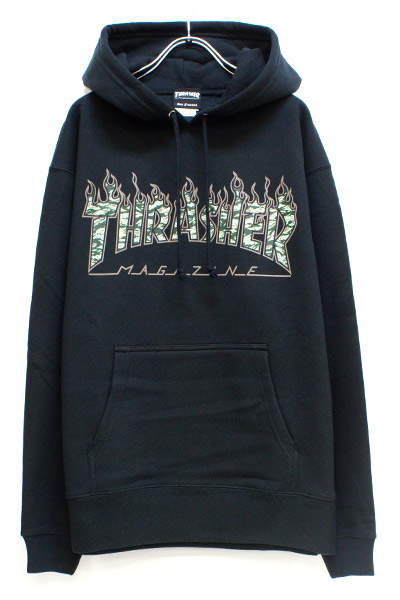 THRASHER TH95225 Tiger Flame Camo HOODIE BLACK